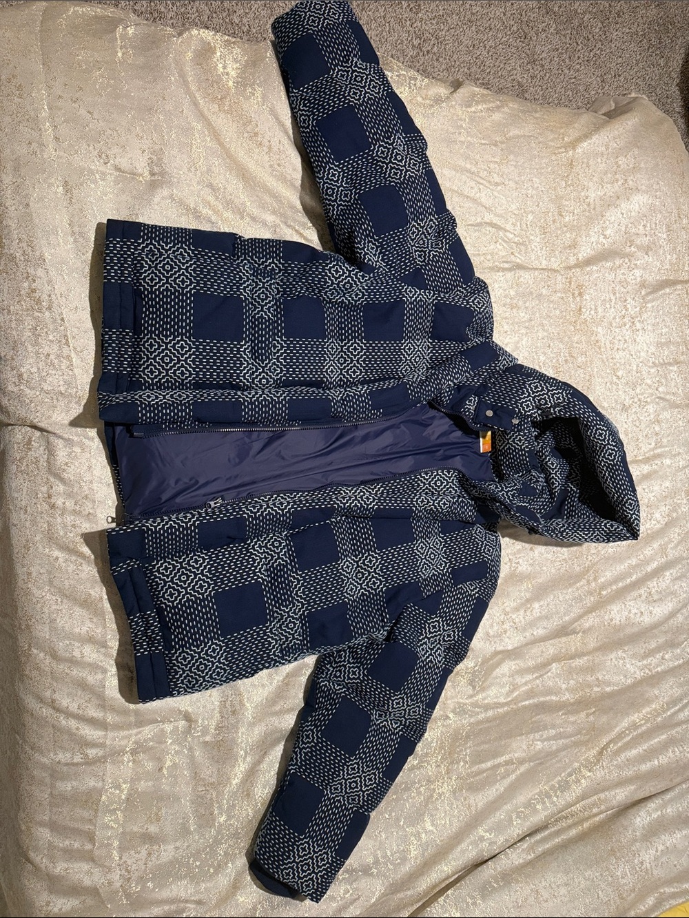Kith Navy Patterned Hooded Puffer Jacket
